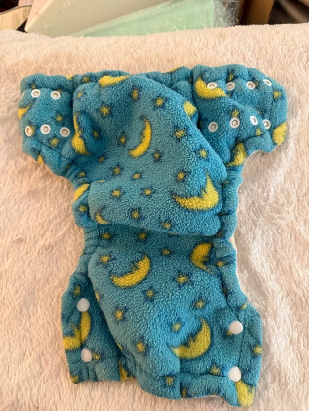 5/$25 Kids Adjustable Cloth Diaper Blue Moon & Star Fleece Cloth Snap Closure